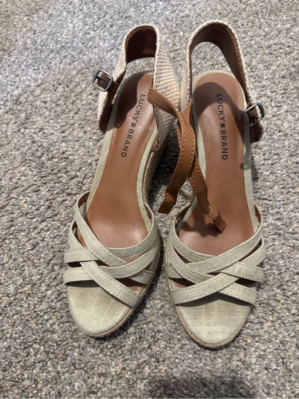 Lucky Brand Natural Linen Crisscross Wedge Sandals